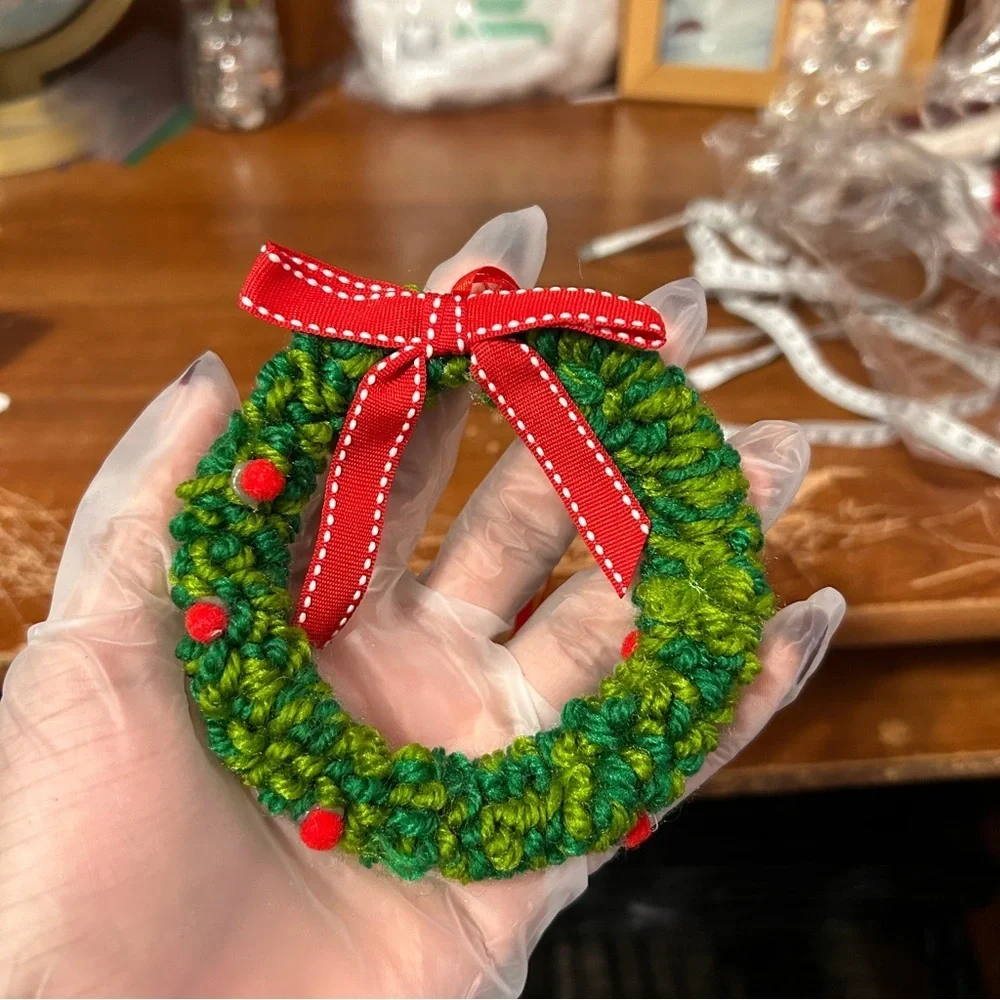 Red And Green Fuzzy Fluffy Wreath Ornament - “Star”